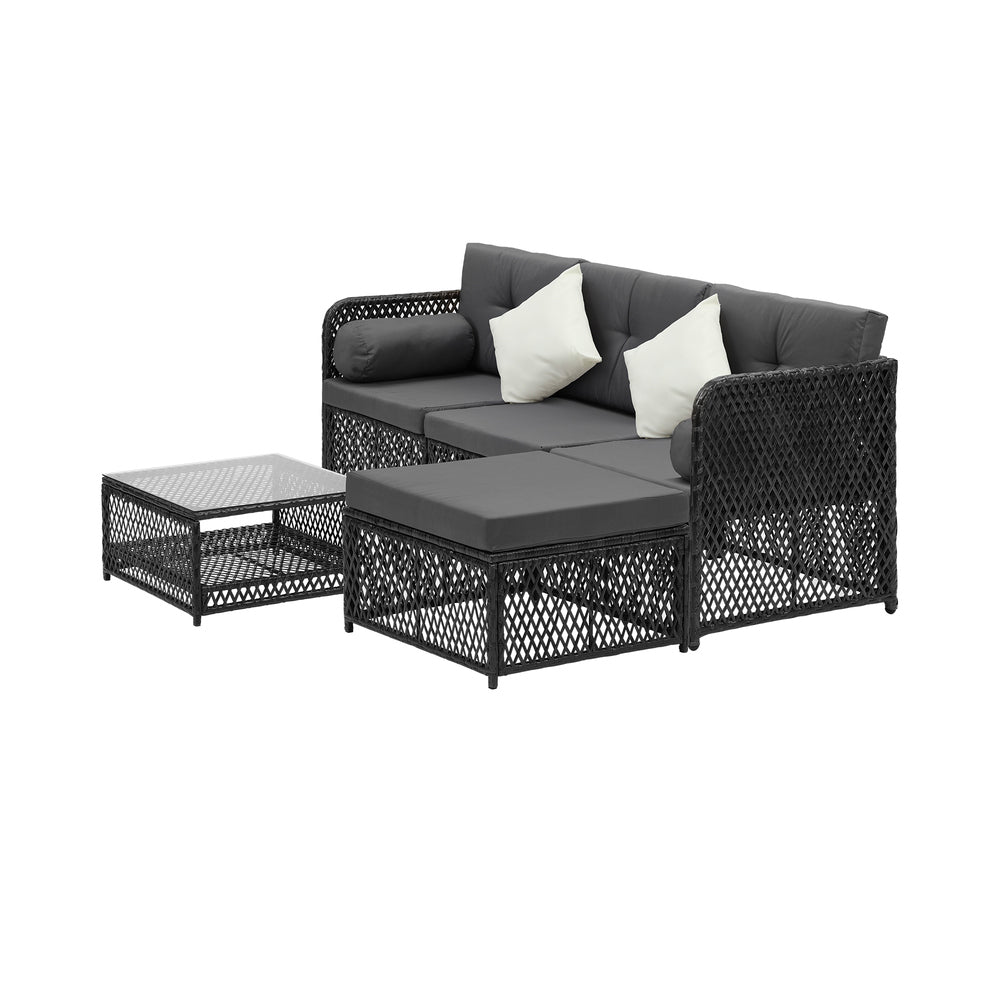 Livsip Outdoor Sofa Set 4 Seater Wicker Corner Modular Setting-Outdoor Sofa Set-PEROZ Accessories