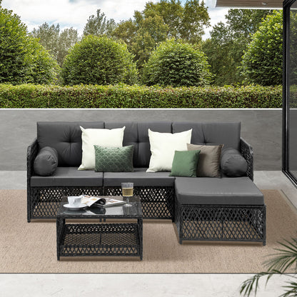 Livsip Outdoor Sofa Set 4 Seater Wicker Corner Modular Setting-Outdoor Sofa Set-PEROZ Accessories