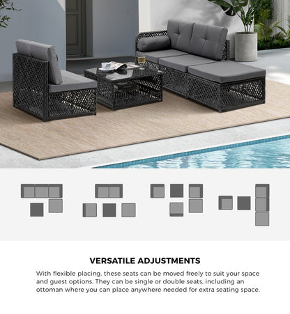 Livsip Outdoor Sofa Set 4 Seater Wicker Corner Modular Setting-Outdoor Sofa Set-PEROZ Accessories