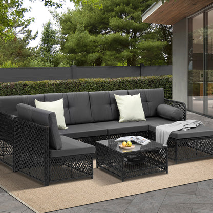 Livsip Outdoor Sofa Set 6 Seater Wicker Rattan Lounge Setting-Outdoor Sofa Set-PEROZ Accessories