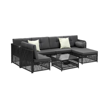 Livsip Outdoor Sofa Set 6 Seater Wicker Rattan Lounge Setting-Outdoor Sofa Set-PEROZ Accessories