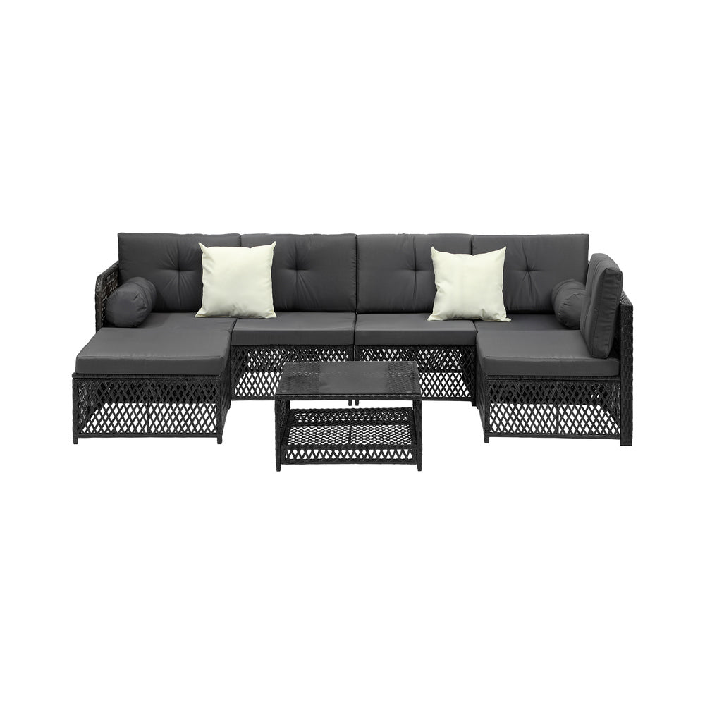 Livsip Outdoor Sofa Set 6 Seater Wicker Rattan Lounge Setting-Outdoor Sofa Set-PEROZ Accessories