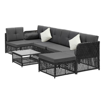 Livsip Outdoor Sofa Set 6 Seater Wicker Rattan Lounge Setting-Outdoor Sofa Set-PEROZ Accessories