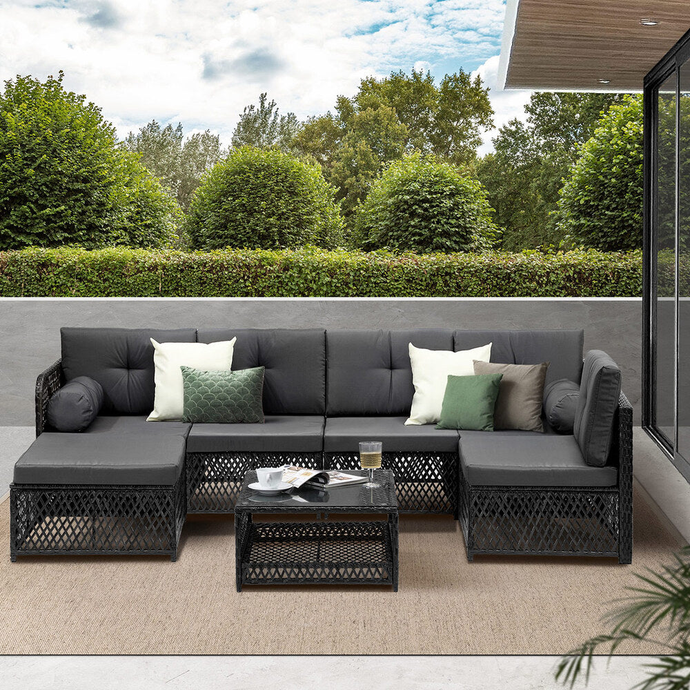 Livsip Outdoor Sofa Set 6 Seater Wicker Rattan Lounge Setting-Outdoor Sofa Set-PEROZ Accessories