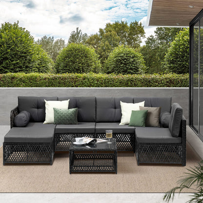 Livsip Outdoor Sofa Set 6 Seater Wicker Rattan Lounge Setting-Outdoor Sofa Set-PEROZ Accessories
