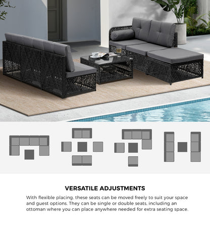 Livsip Outdoor Sofa Set 6 Seater Wicker Rattan Lounge Setting-Outdoor Sofa Set-PEROZ Accessories