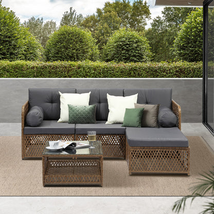 Livsip Outdoor Furniture Lounge Setting 4 Seater Wicker Sofa Set-Outdoor Sofa Set-PEROZ Accessories