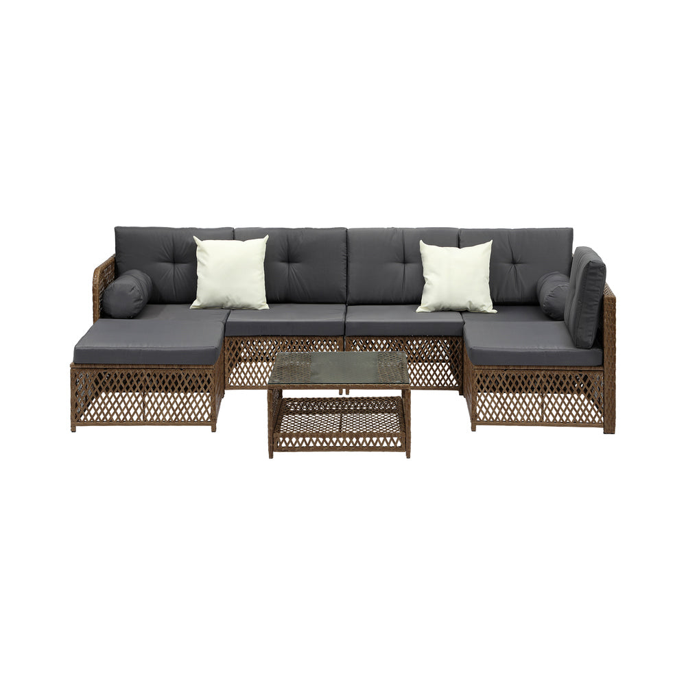 Livsip Outdoor Furniture Lounge Setting 6 Seater Wicker Sofa Set-Outdoor Sofa Set-PEROZ Accessories