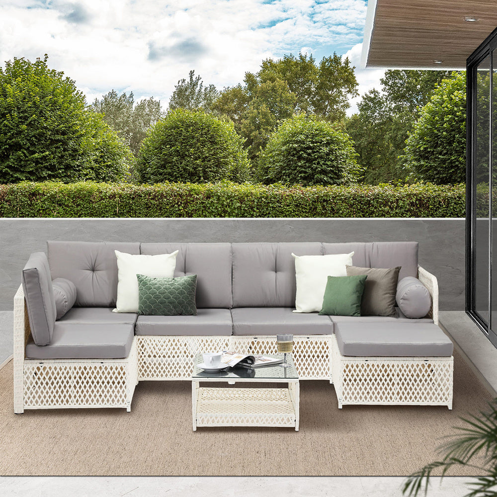 Livsip Outdoor Furniture Sofa Set 7-Piece Wicker Lounge Setting-Outdoor Sofa Set-PEROZ Accessories