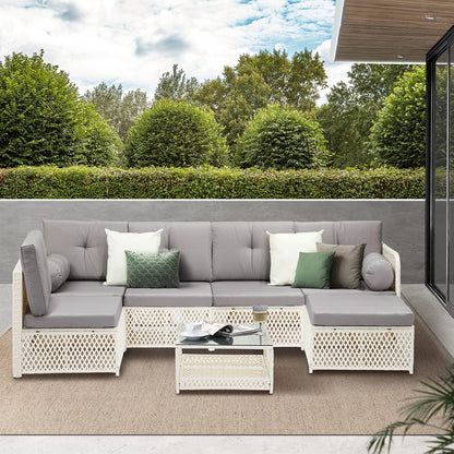 Livsip Outdoor Furniture Sofa Set 7-Piece Wicker Lounge Setting-Outdoor Sofa Set-PEROZ Accessories