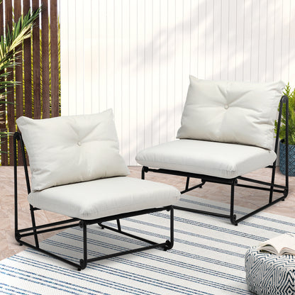 Livsip 2PCS Outdoor Dining Chairs Patio Sofa Lounge Chair Beige-Outdoor Patio Set-PEROZ Accessories