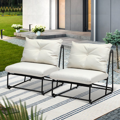 Livsip 2PCS Outdoor Dining Chairs Patio Sofa Lounge Chair Beige-Outdoor Patio Set-PEROZ Accessories