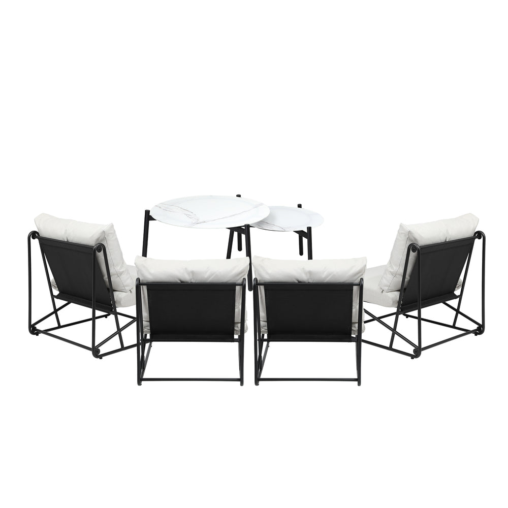 Livsip 6PCS Outdoor Sofa Set Nesting Coffee Table with Chairs Beige