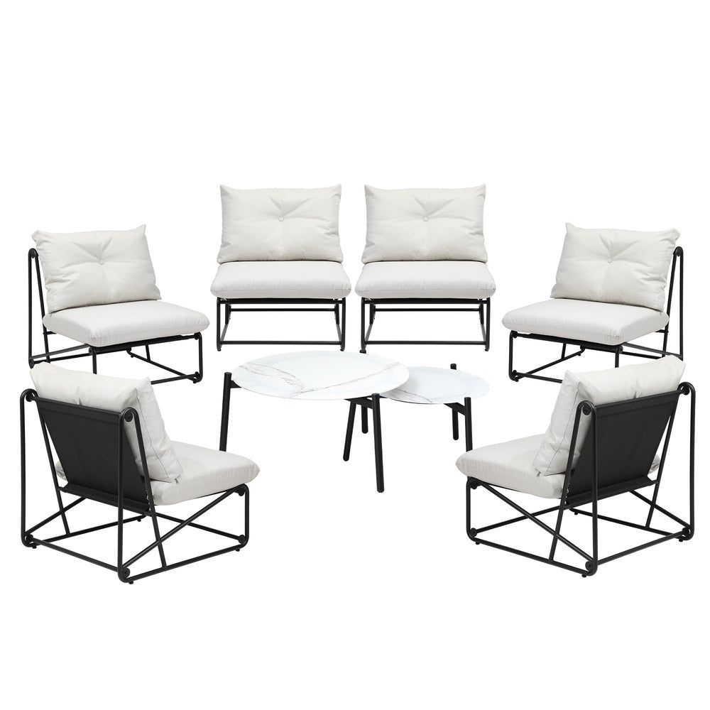 Livsip 8PCS Outdoor Sofa Set 2-in-1 Coffee Table with Chairs Beige