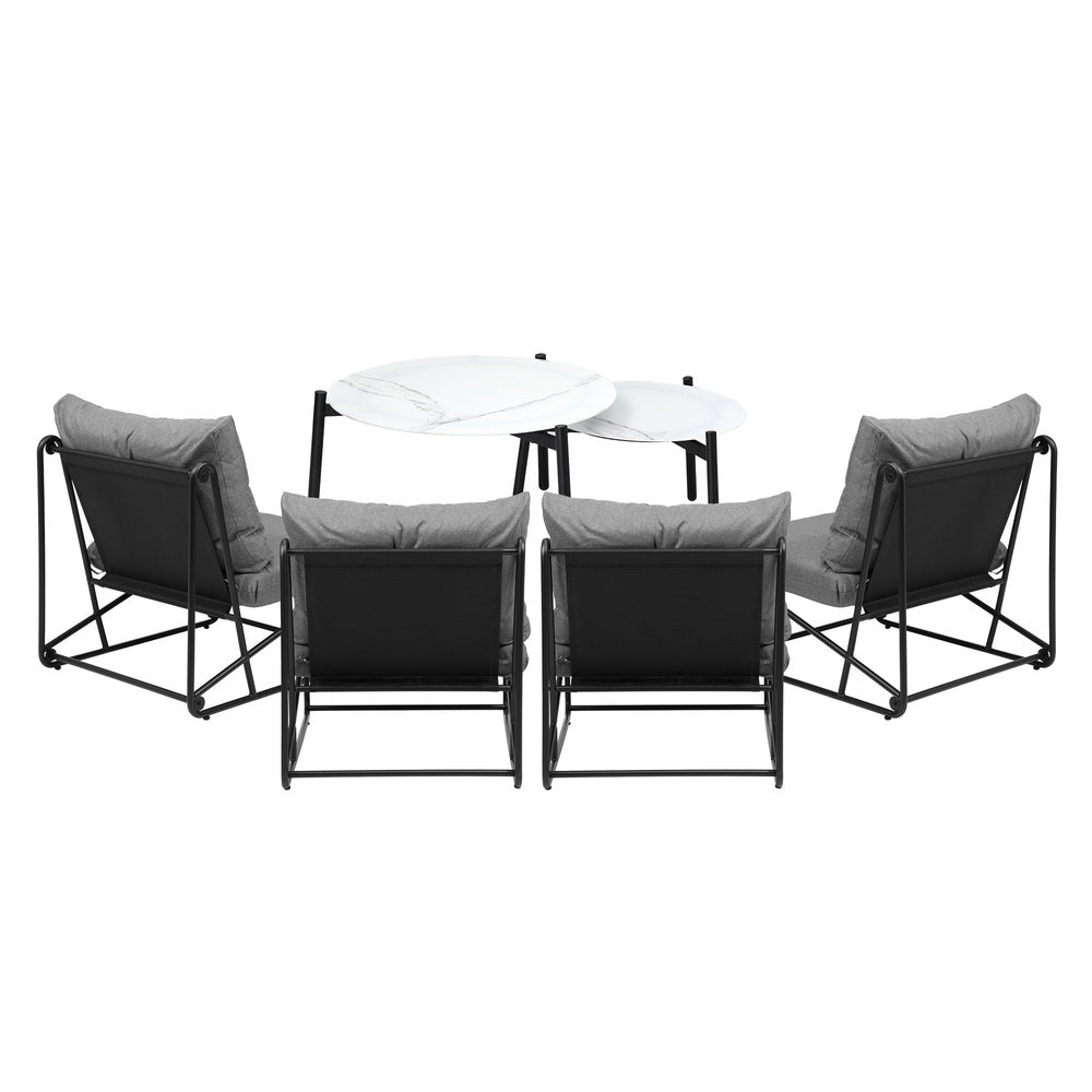 Livsip 6PCS Outdoor Sofa Set Nesting Coffee Table with Chairs Grey-Outdoor Sofa Set-PEROZ Accessories