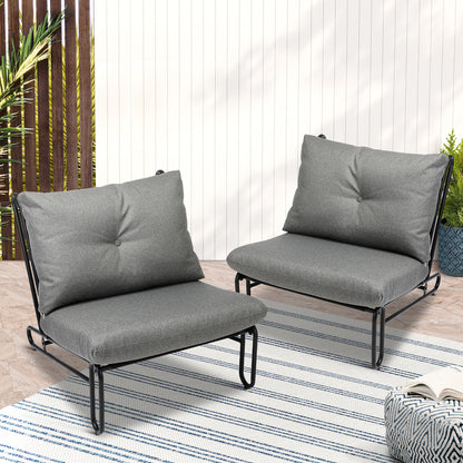 Livsip 2PC Outdoor Lounge Chairs Patio Sofa with Cushions Grey-Outdoor Patio Set-PEROZ Accessories