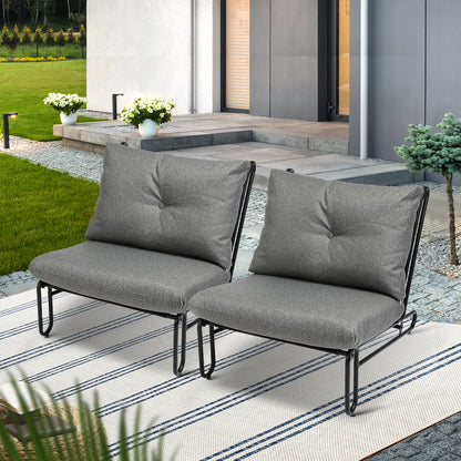 Livsip 2PC Outdoor Lounge Chairs Patio Sofa with Cushions Grey-Outdoor Patio Set-PEROZ Accessories