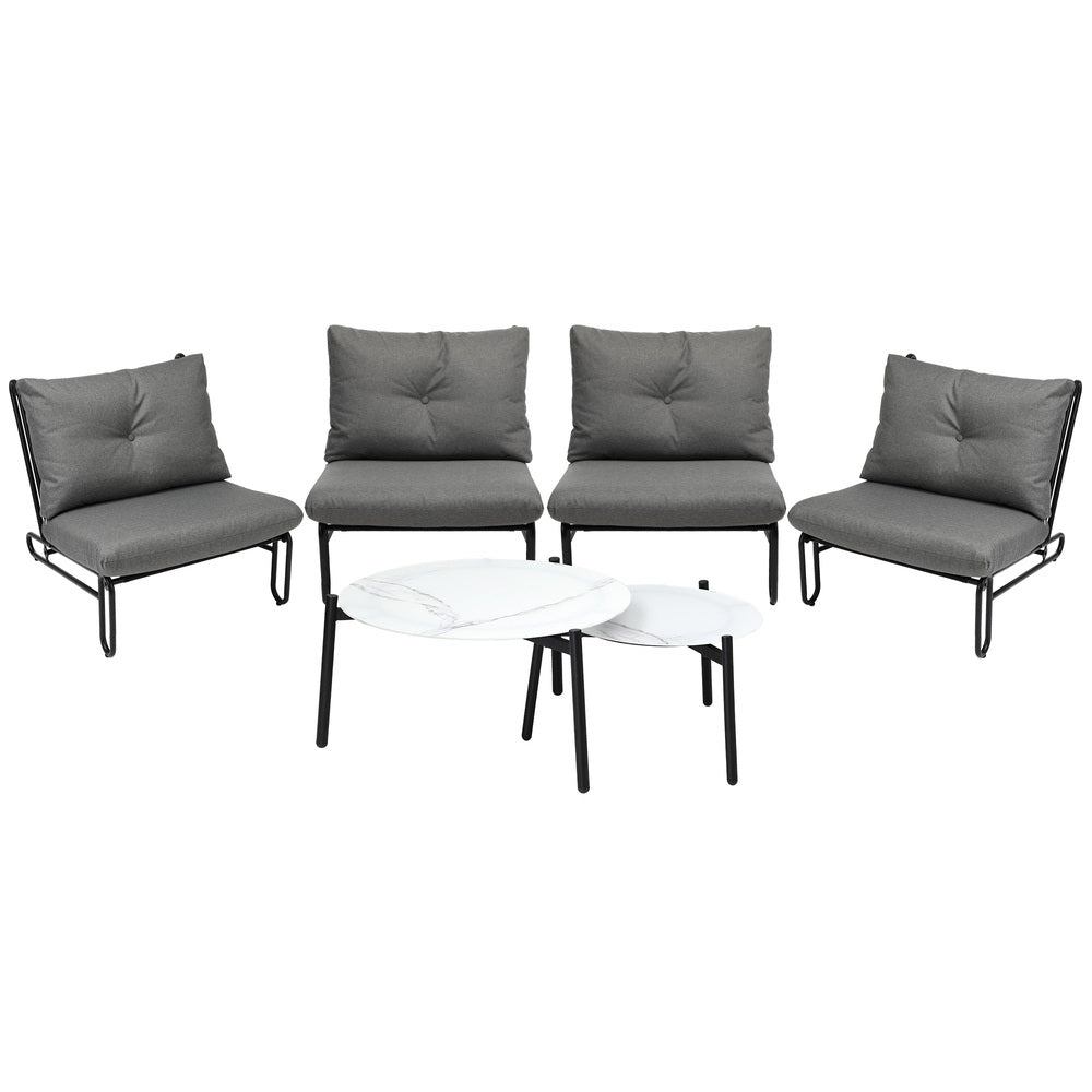 Livsip 6PCS Outdoor Sofa Set 2-in-1 Coffee Table with Chairs Grey-Outdoor Sofa Set-PEROZ Accessories