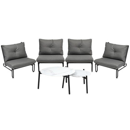 Livsip 6PCS Outdoor Sofa Set 2-in-1 Coffee Table with Chairs Grey-Outdoor Sofa Set-PEROZ Accessories