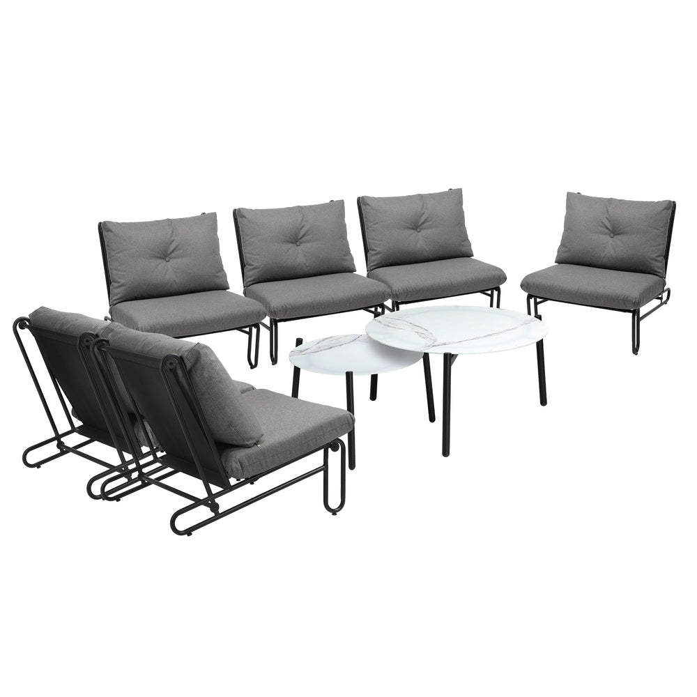 Livsip 8PCS Outdoor Sofa Set Nesting Coffee Table with Chairs Grey-Outdoor Sofa Set-PEROZ Accessories