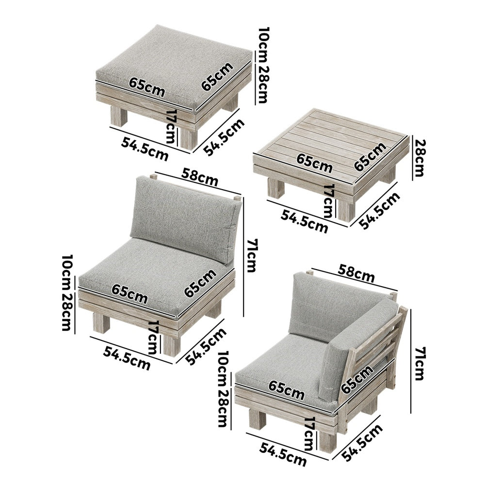Livsip 6 Piece Outdoor Furniture Sofa Set Wooden Lounge Setting-Outdoor Sofa Set-PEROZ Accessories