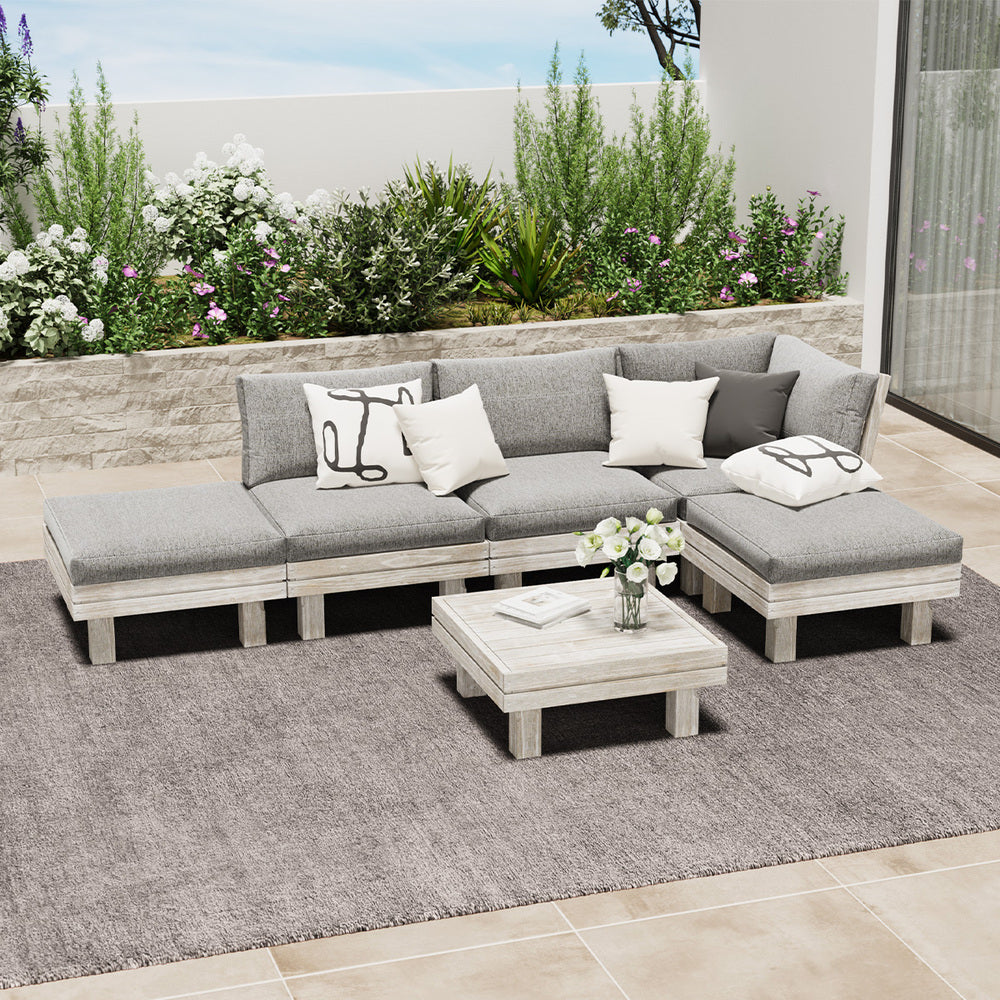 Livsip 6 Piece Outdoor Furniture Sofa Set Wooden Lounge Setting-Outdoor Sofa Set-PEROZ Accessories