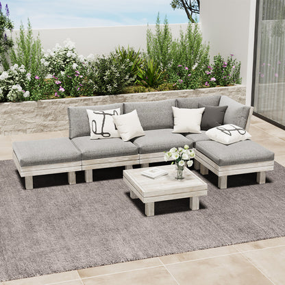 Livsip 6 Piece Outdoor Furniture Sofa Set Wooden Lounge Setting-Outdoor Sofa Set-PEROZ Accessories