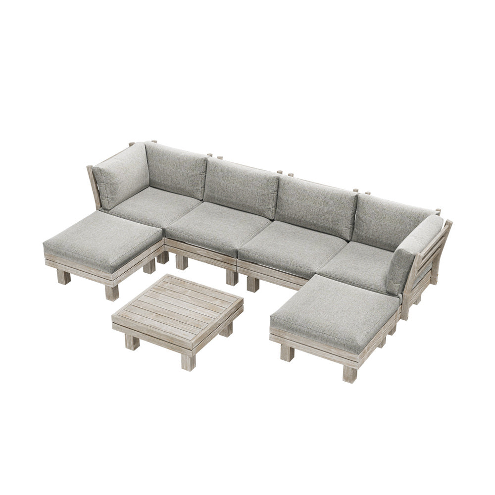 Livsip 7PCS Outdoor Sofa Set Wooden Lounge Setting Table Chair-Outdoor Sofa Set-PEROZ Accessories