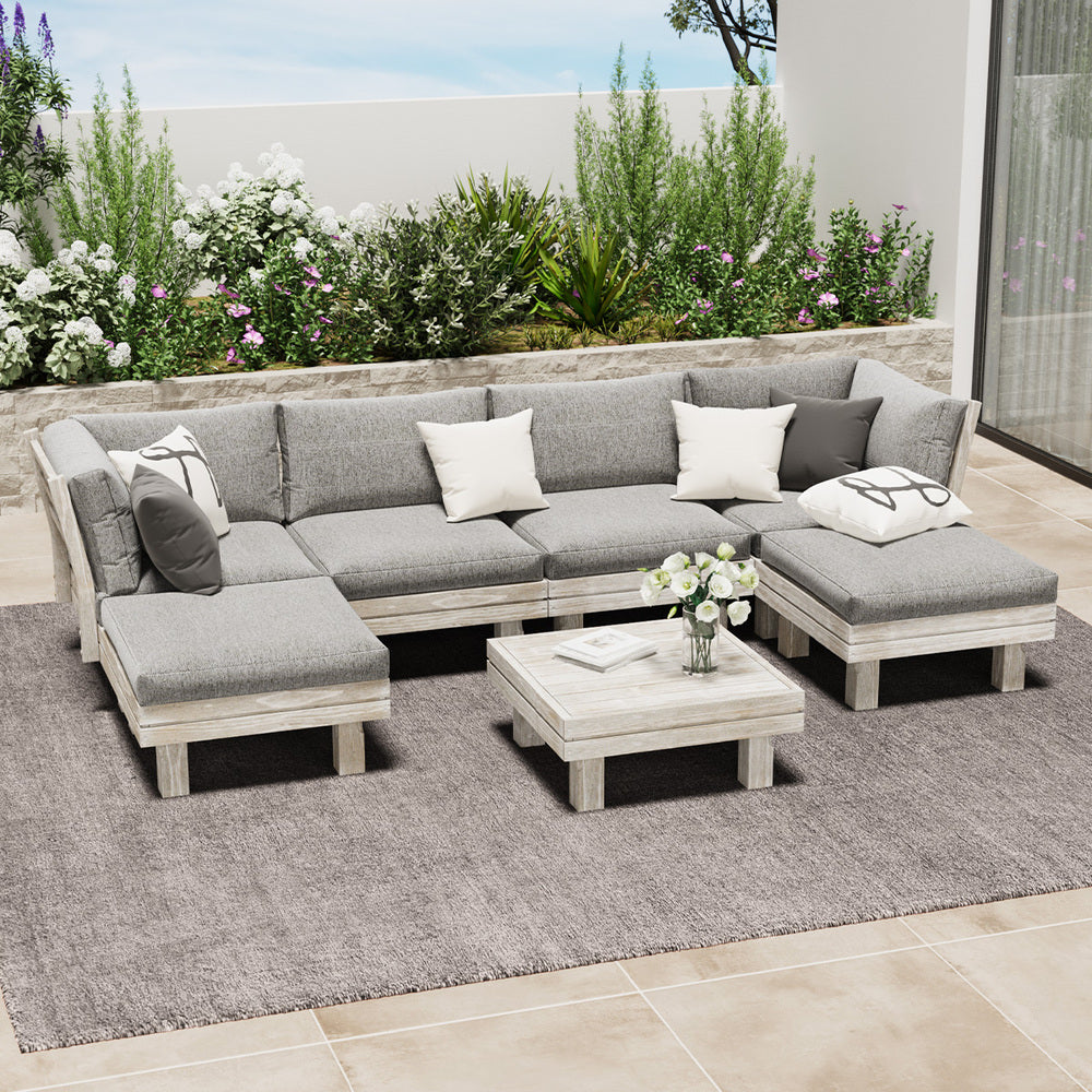 Livsip 7PCS Outdoor Sofa Set Wooden Lounge Setting Table Chair-Outdoor Sofa Set-PEROZ Accessories