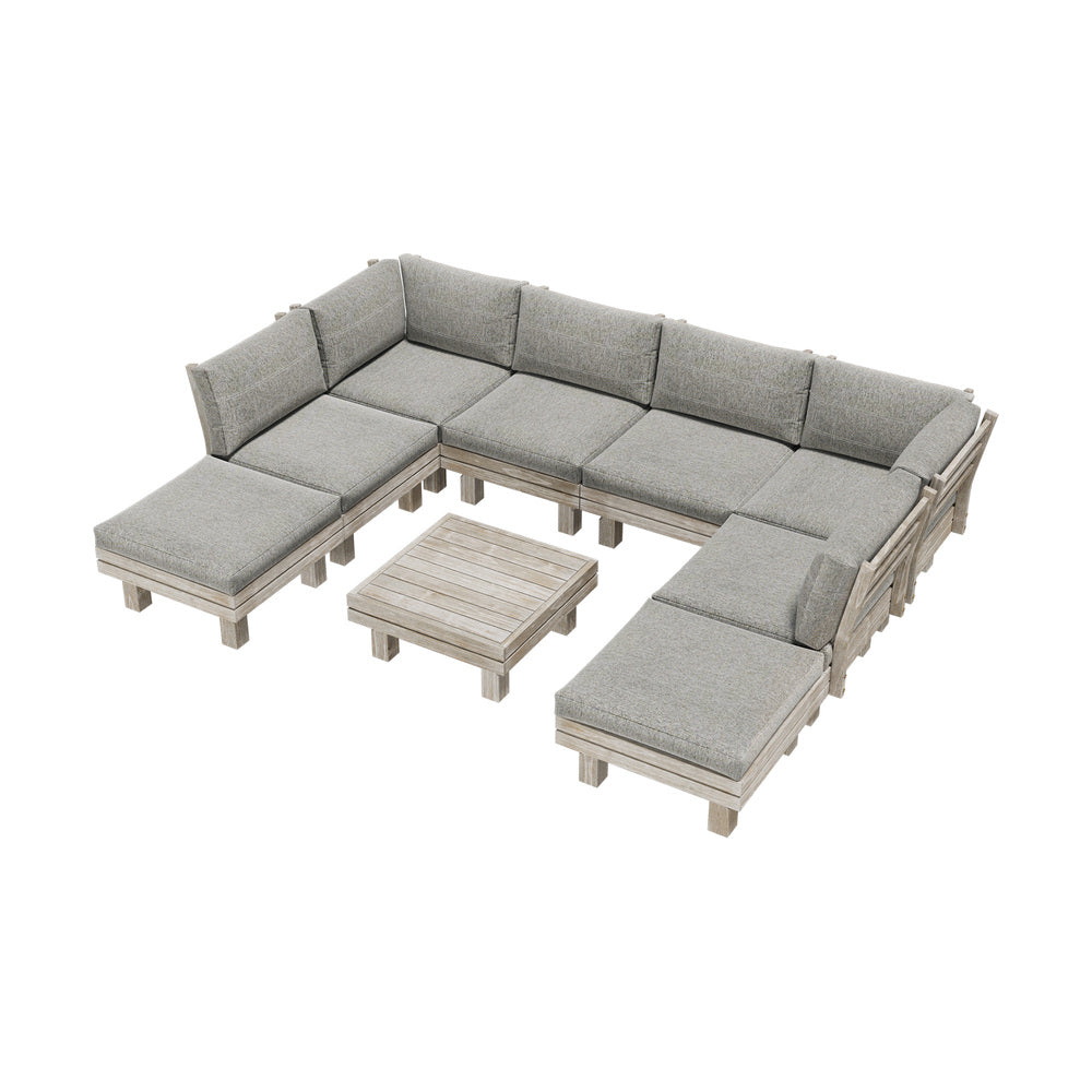 Livsip 9PCS Outdoor Sofa Set Wooden Lounge Setting Table Chair-Outdoor Sofa Set-PEROZ Accessories