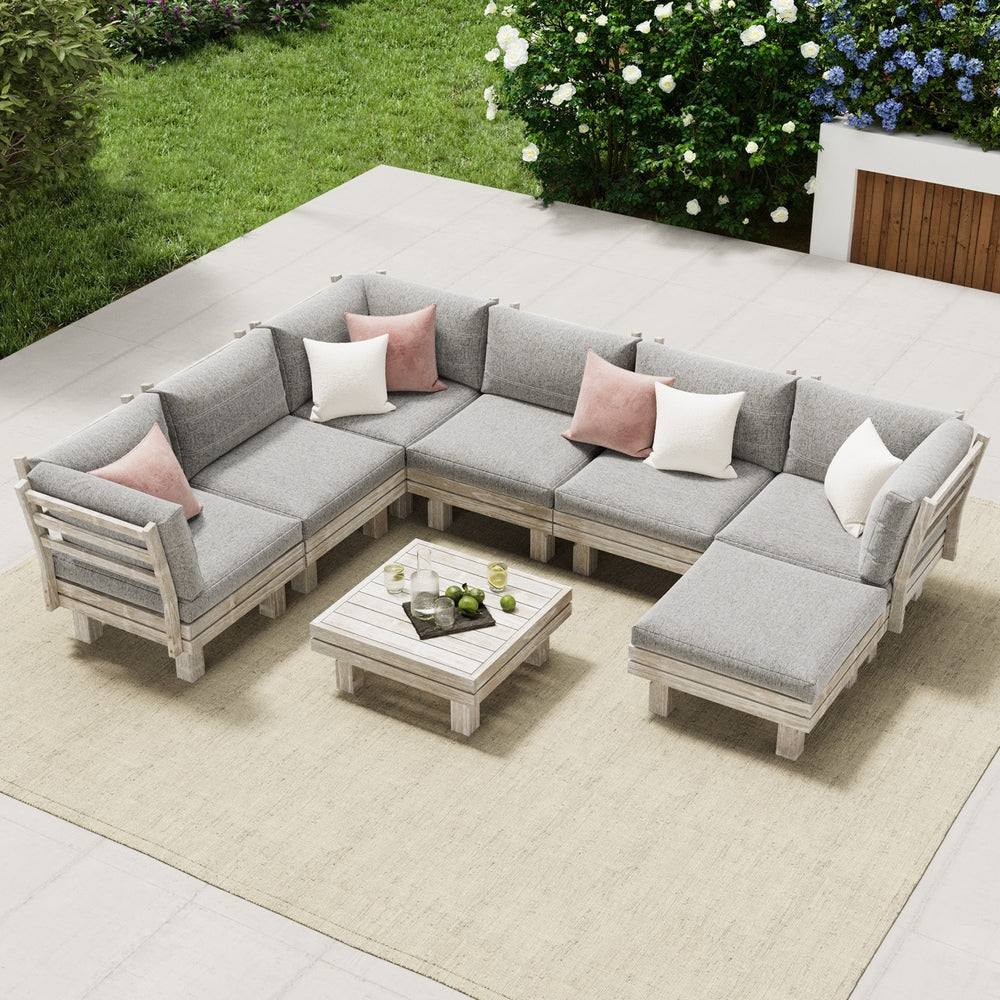 Livsip 8PCS Outdoor Sofa Set Wooden Lounge Setting Table Chair-Outdoor Sofa Set-PEROZ Accessories