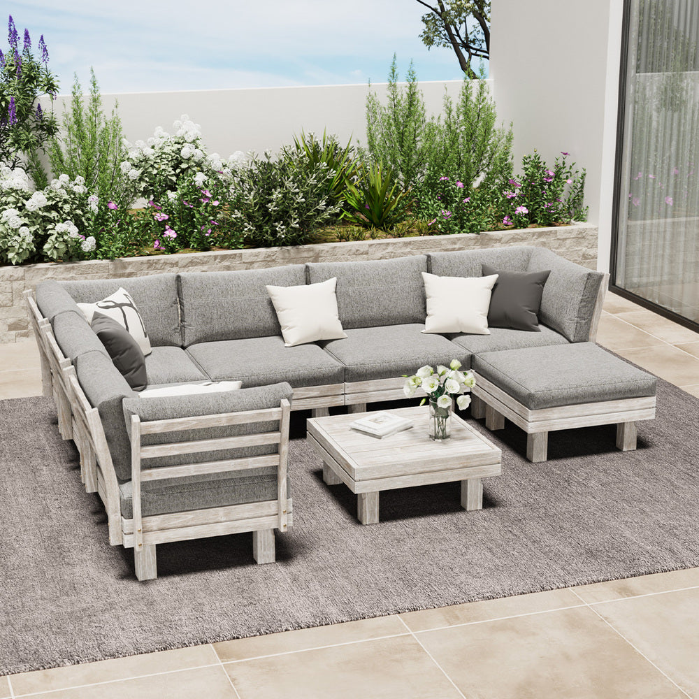 Livsip 8PCS Outdoor Sofa Set Wooden Lounge Setting Table Chair-Outdoor Sofa Set-PEROZ Accessories