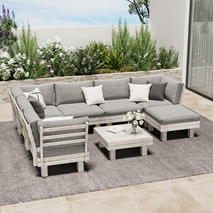 Livsip 8PCS Outdoor Sofa Set Wooden Lounge Setting Table Chair-Outdoor Sofa Set-PEROZ Accessories
