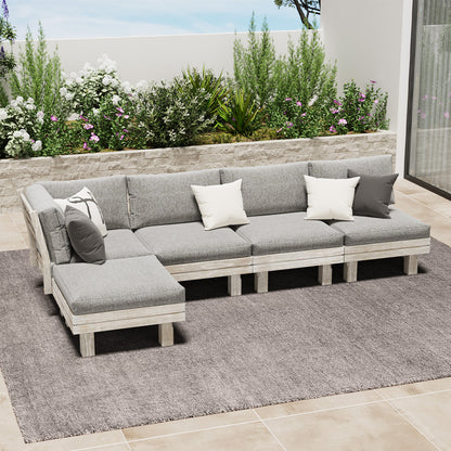 Livsip 5PCS Outdoor Furniture Sofa Set Wooden Lounge Setting-Outdoor Sofa Set-PEROZ Accessories