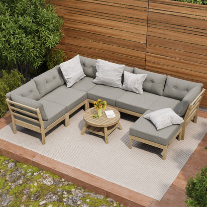 Livsip 8PCS Outdoor Sofa Set Lounge Setting Patio Furniture Beige-Outdoor Sofa Set-PEROZ Accessories