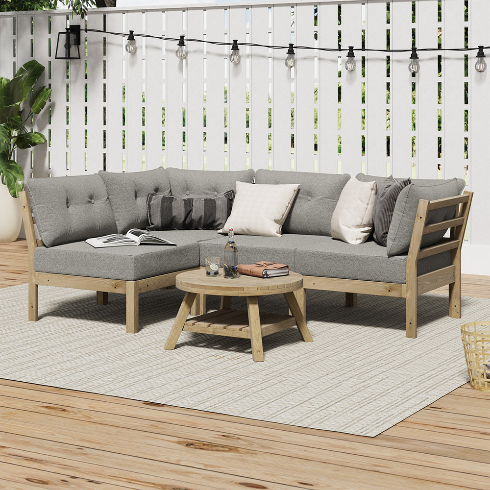 Livsip Outdoor Sofa Set 4 Seater Lounge 1 Coffee Table Beige-Outdoor Sofa Set-PEROZ Accessories