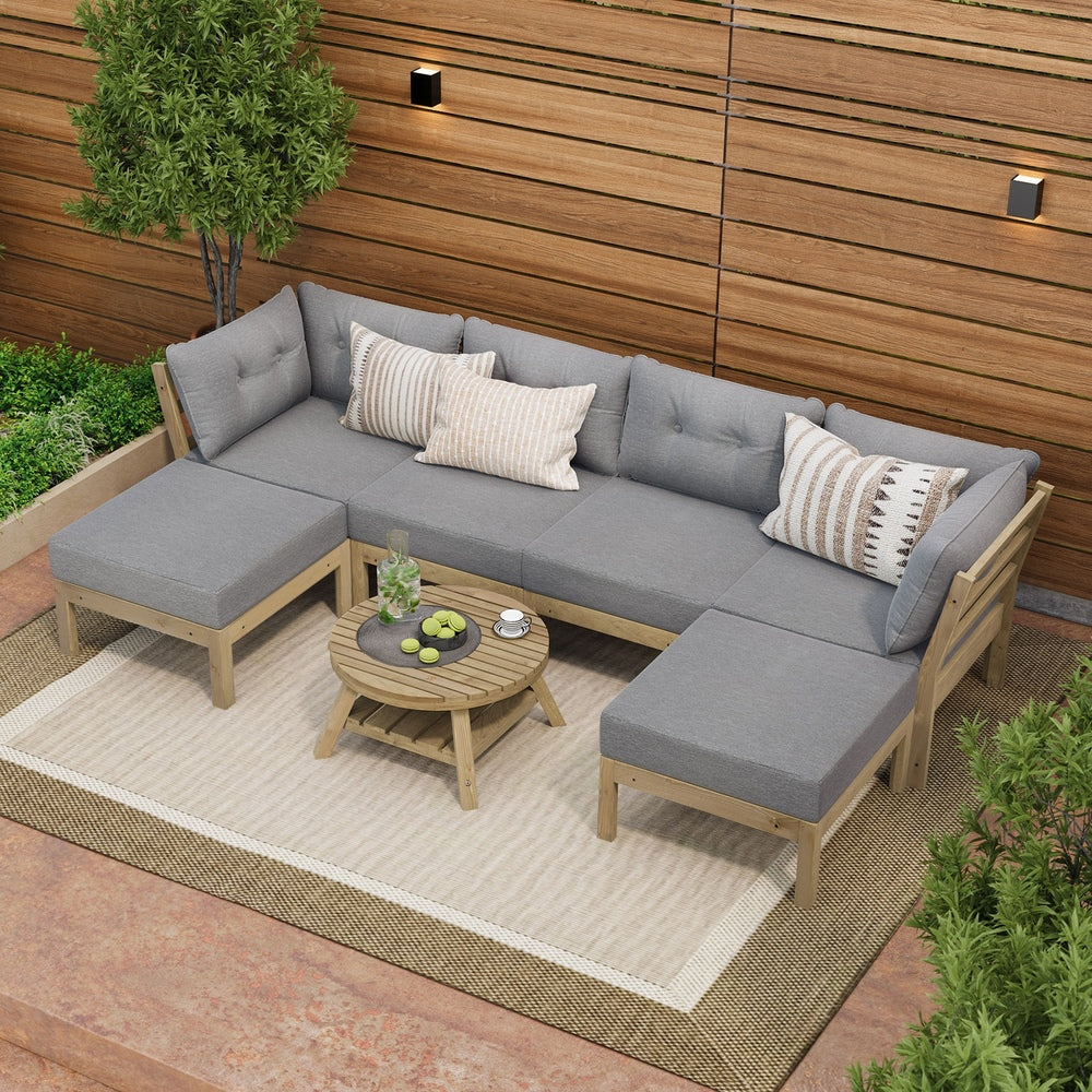 Livsip 6 Piece Outdoor Lounge Sofa Set Garden Furniture Grey-Outdoor Sofa Sets-PEROZ Accessories