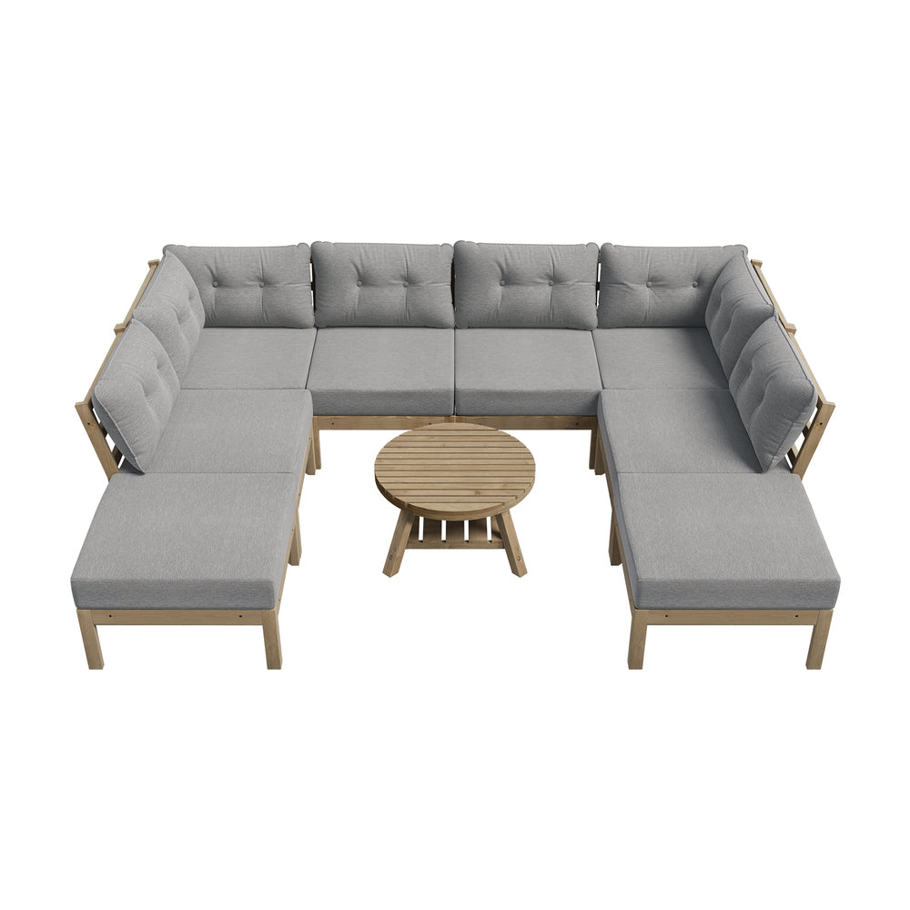 Livsip 9PCS Outdoor Sofa Set Lounge Setting Table Chair Grey-Outdoor Sofa Set-PEROZ Accessories