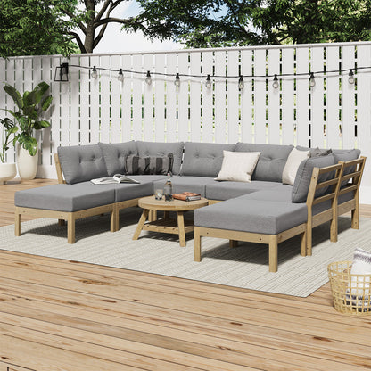 Livsip 9PCS Outdoor Sofa Set Lounge Setting Table Chair Grey-Outdoor Sofa Set-PEROZ Accessories