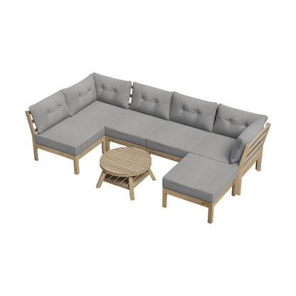 Livsip 7 Piece Outdoor Sofa Set 6-Seater Lounge Setting Grey-Outdoor Sofa Sets-PEROZ Accessories