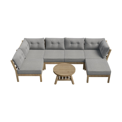 Livsip 7 Piece Outdoor Sofa Set 6-Seater Lounge Setting Grey-Outdoor Sofa Sets-PEROZ Accessories