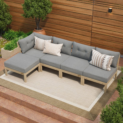 Livsip 5 Piece Outdoor Sofa Set Lounge Setting Garden Grey-Outdoor Sofa Set-PEROZ Accessories