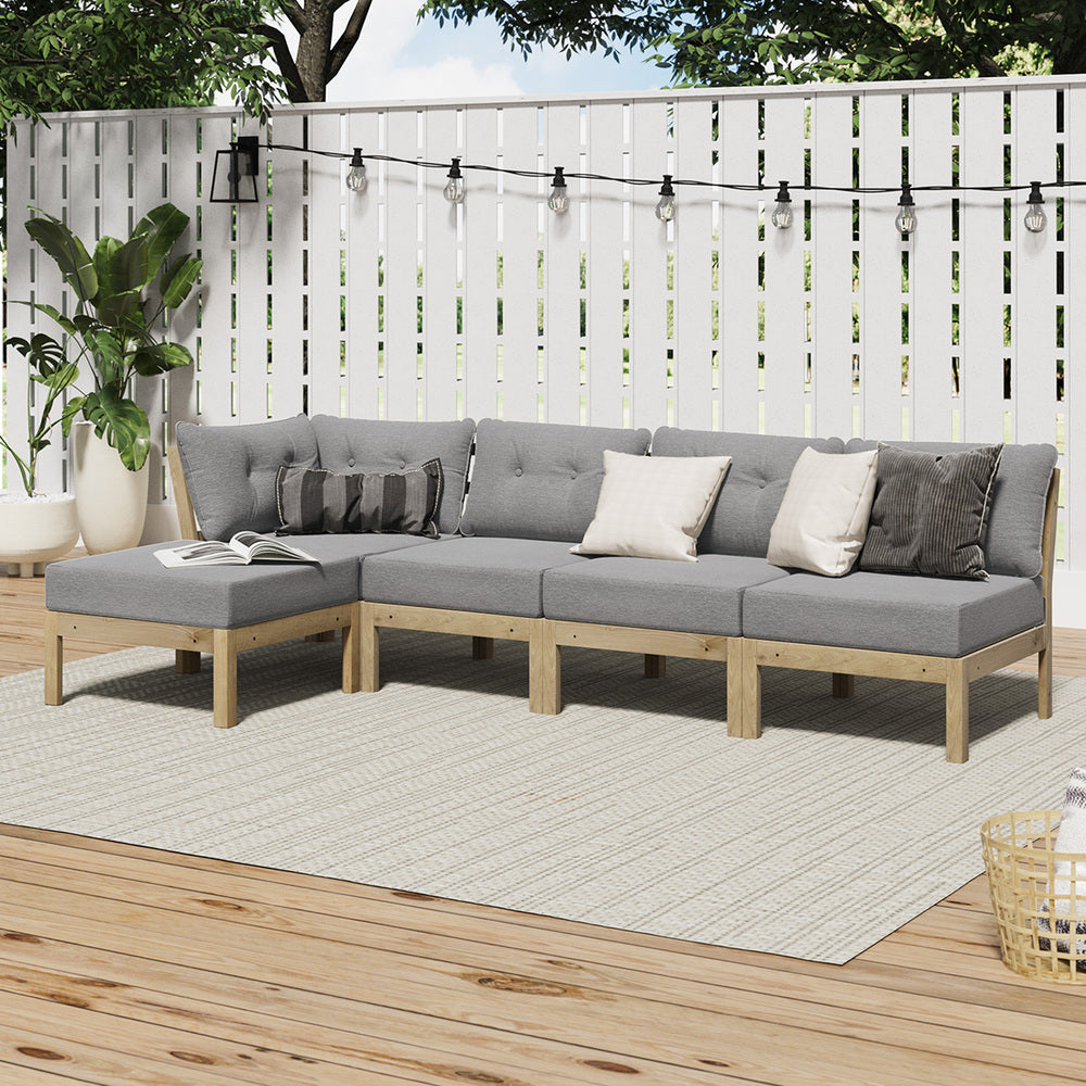 Livsip 5 Piece Outdoor Sofa Set Lounge Setting Garden Grey-Outdoor Sofa Set-PEROZ Accessories