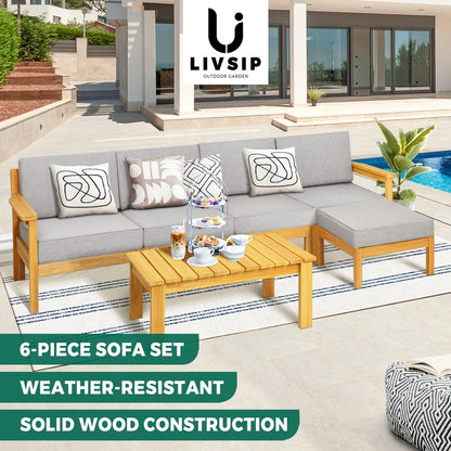 Livsip Outdoor Sofa Setting Garden Lounge Patio Furniture Dining Set 6 Piece-Outdoor Sofa Sets-PEROZ Accessories
