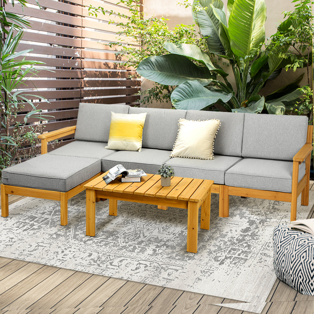 Livsip Outdoor Sofa Setting Garden Lounge Patio Furniture Dining Set 6 Piece-Outdoor Sofa Sets-PEROZ Accessories