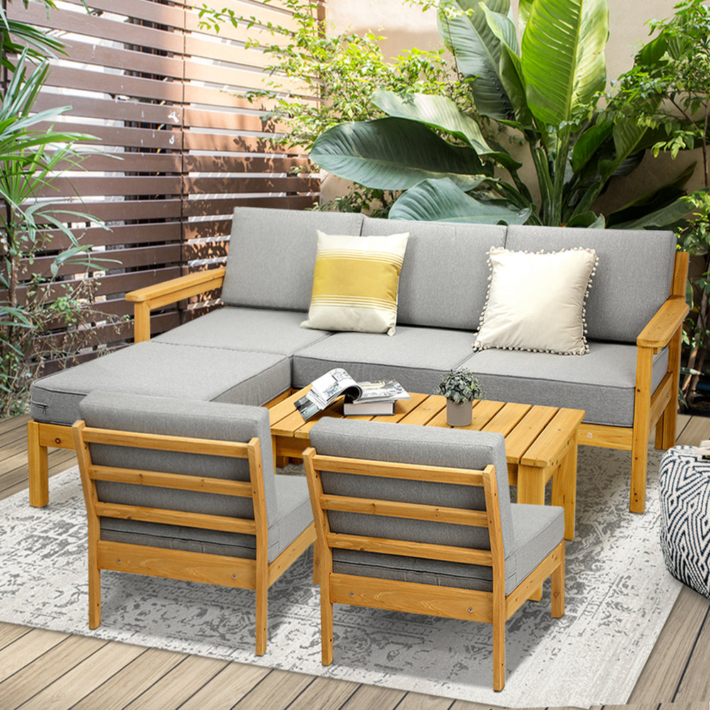Livsip Outdoor Furniture Garden Wooden Sofa Set Patio Furniture Setting 7-Piece-Outdoor Sofa Sets-PEROZ Accessories