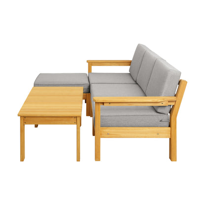 Livsip Outdoor Sofa Set Patio Furniture Wooden Table Chairs Garden Lounge 5Piece-Outdoor Sofa Set-PEROZ Accessories