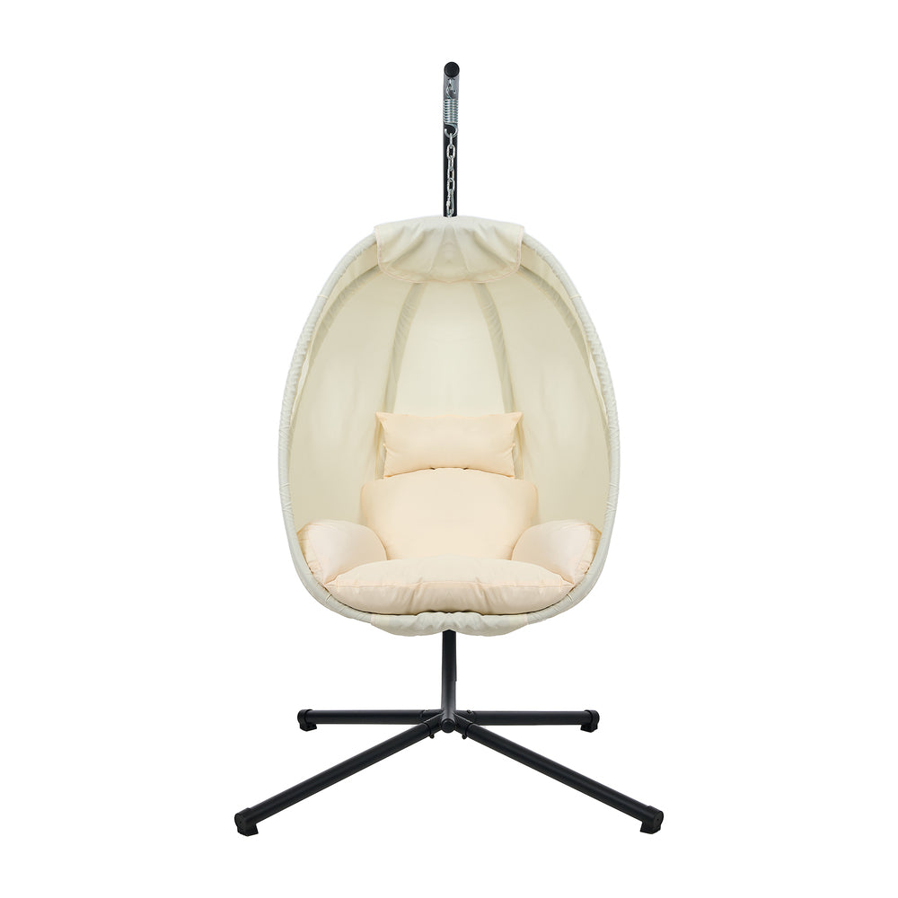 Livsip Outdoor Egg Hanging Chair Swing Seat with Stand Cushions Beige-Outdoor Hanging Chair-PEROZ Accessories