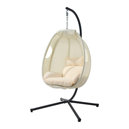 Livsip Outdoor Egg Hanging Chair Swing Seat with Stand Cushions Beige-Outdoor Hanging Chair-PEROZ Accessories