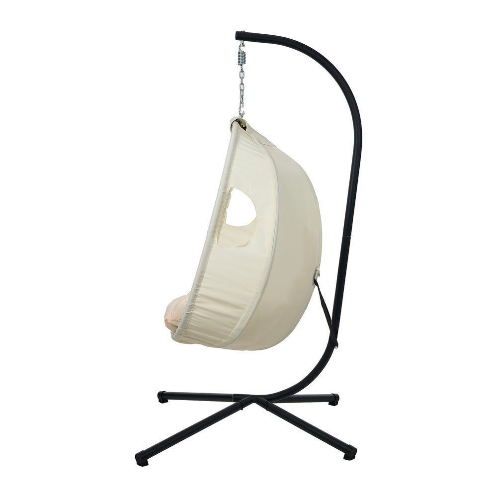 Livsip Outdoor Egg Hanging Chair Swing Seat with Stand Cushions Beige-Outdoor Hanging Chair-PEROZ Accessories